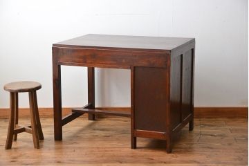 アンティーク家具　希少なアンティーク左片袖机(テーブル、デスク、在宅ワーク、在宅用)