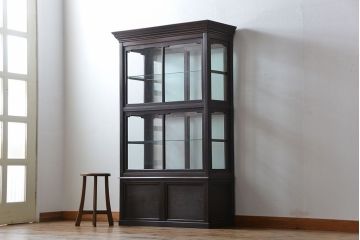 アンティーク家具　大正ロマン 古いナラ材!アンティークガラスケース(ショーケース、飾り棚)