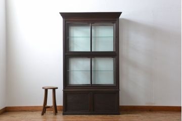 アンティーク家具　大正ロマン 古いナラ材!アンティークガラスケース(ショーケース、飾り棚)