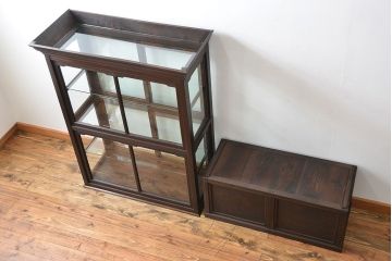 アンティーク家具　大正ロマン 古いナラ材!アンティークガラスケース(ショーケース、飾り棚)