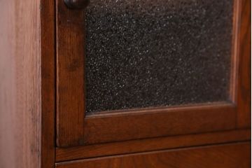 アンティーク家具　アンティーク 古いナラ材のダイヤガラス入り縦型収納棚(引き出し)