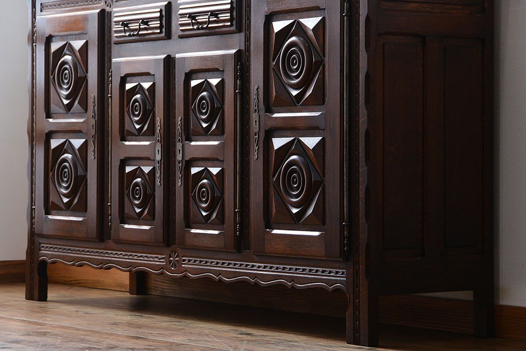 アンティーク家具　フランスアンティーク オーク材!上質なアールデコ サイドボード(サイドキャビネット)