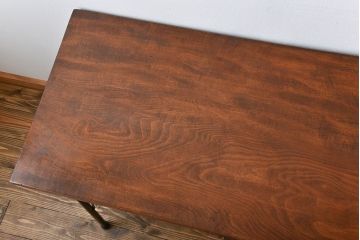 アンティーク家具　アンティーク 天板一枚板 古材の鉄脚テーブル(1)(机、作業台)