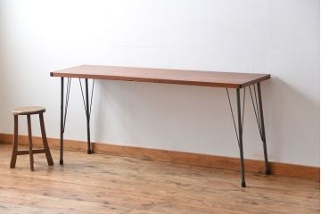 アンティーク家具　アンティーク 天板一枚板 古材の鉄脚テーブル(2)(机、作業台)