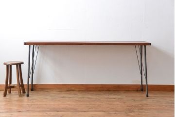 アンティーク家具　アンティーク 天板一枚板 古材の鉄脚テーブル(2)(机、作業台)