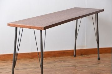 アンティーク家具　アンティーク 天板一枚板 古材の鉄脚テーブル(2)(机、作業台)