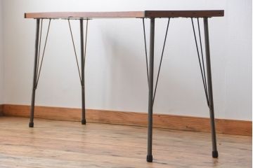 アンティーク家具　アンティーク 天板一枚板 古材の鉄脚テーブル(2)(机、作業台)