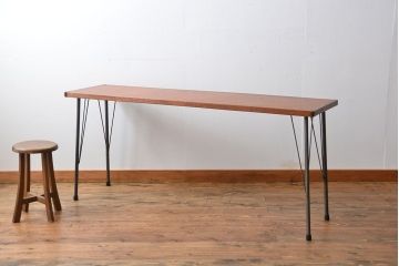 アンティーク家具　アンティーク 天板一枚板 古材の鉄脚テーブル(2)(机、作業台)