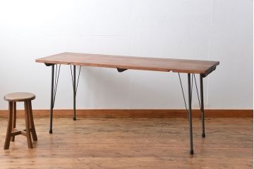 アンティーク家具　アンティーク 天板一枚板 古材の鉄脚テーブル(3)(机、作業台)