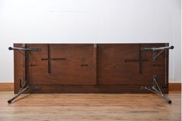 アンティーク家具　アンティーク 天板一枚板 古材の鉄脚テーブル(3)(机、作業台)