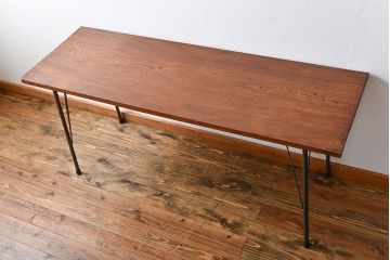 アンティーク家具　アンティーク 天板一枚板 古材の鉄脚テーブル(4)(机、作業台)