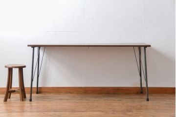 アンティーク家具　アンティーク 天板一枚板 古材の鉄脚テーブル(5)(机、作業台)