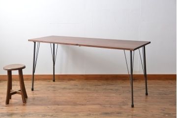 アンティーク家具　アンティーク 天板一枚板 古材の鉄脚テーブル(5)(机、作業台)