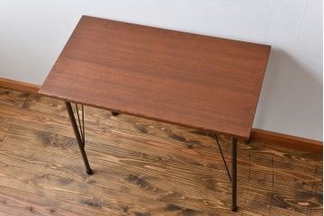 アンティーク家具　アンティーク 天板一枚板!古材を使った鉄脚テーブル(7)(作業台、机)