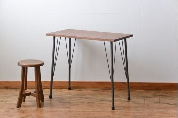 アンティーク家具　アンティーク 天板一枚板 古材を使った鉄脚テーブル(8)(作業台、机)