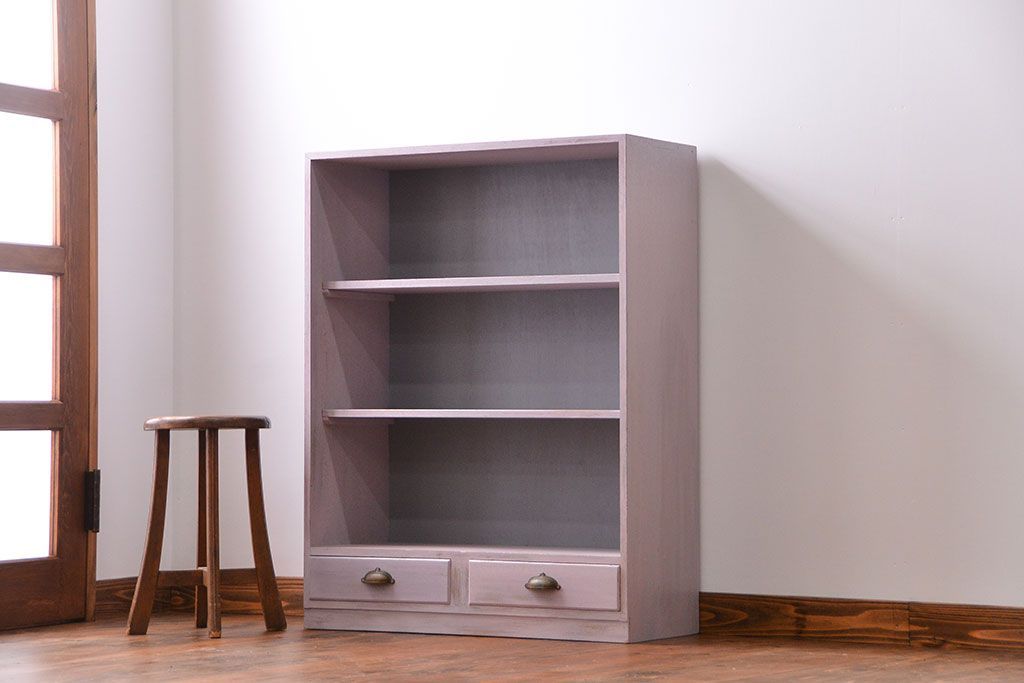 アンティーク家具　アンティークペイント 引き出し付き本棚(飾り棚)