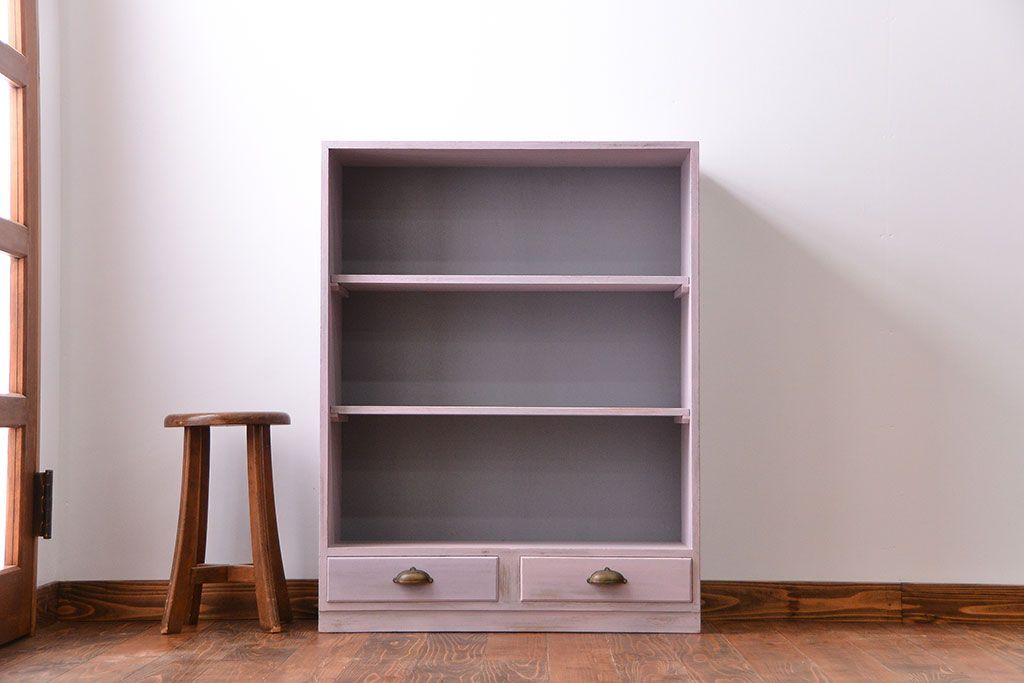 アンティーク家具　アンティークペイント 引き出し付き本棚(飾り棚)