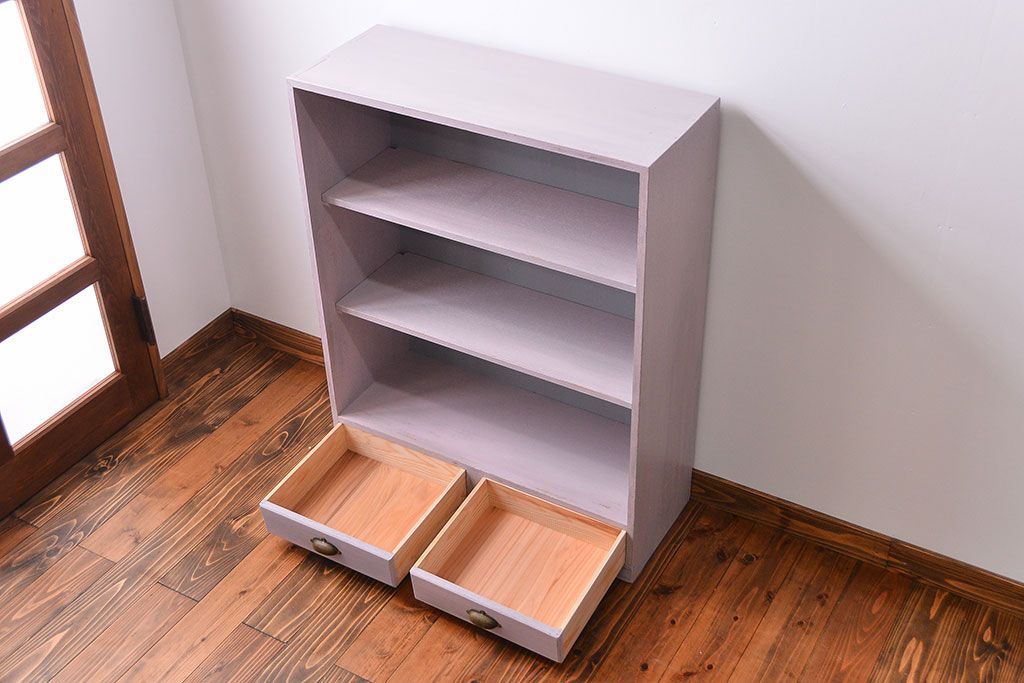 アンティーク家具　アンティークペイント 引き出し付き本棚(飾り棚)