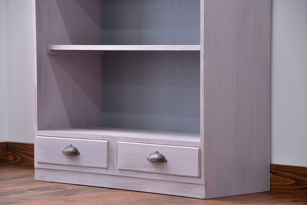 アンティーク家具　アンティークペイント 引き出し付き本棚(飾り棚)