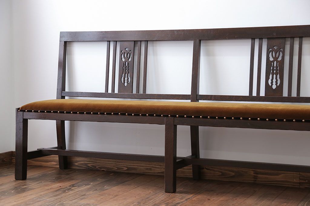 アンティーク家具　大正ロマン 古い洋館のアンティークベンチ(長椅子、長イス)