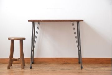 アンティーク家具　アンティーク 天板一枚板 古材を使った鉄脚テーブル(9)(作業台、机)