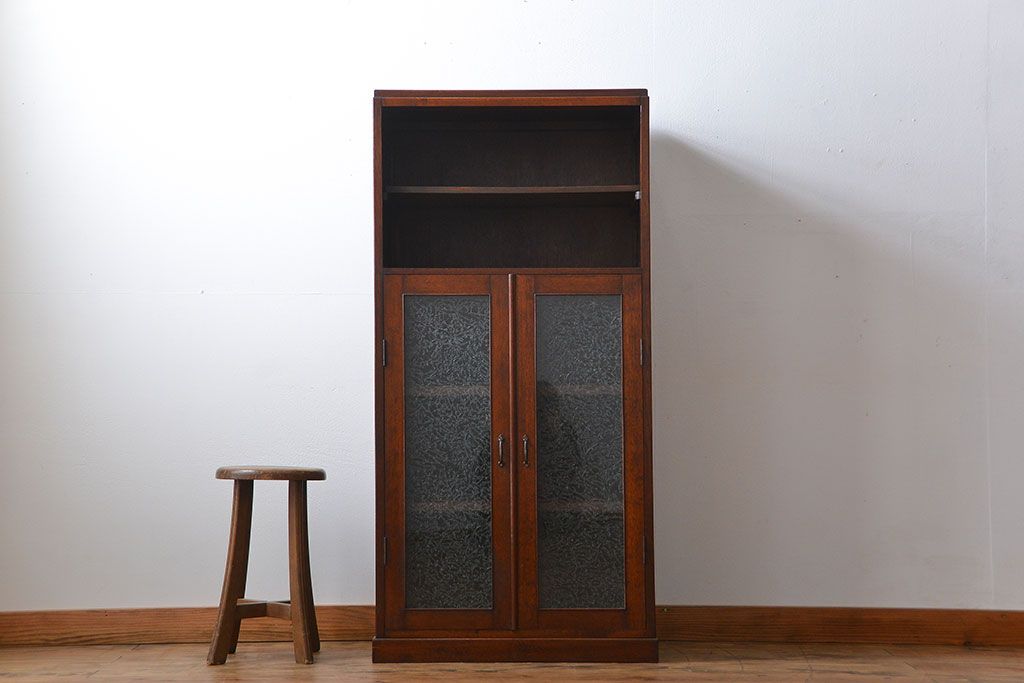 アンティーク家具　アンティーク 古いナラ材の縦型ブックケース(本棚、収納棚)