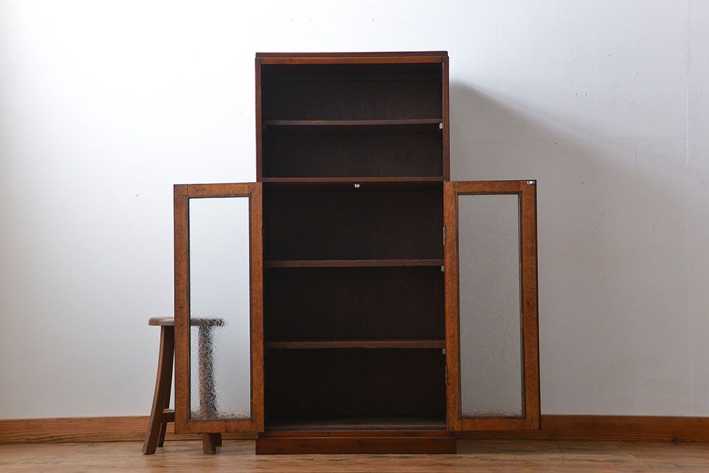 アンティーク家具　アンティーク 古いナラ材の縦型ブックケース(本棚、収納棚)