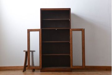 アンティーク家具　アンティーク 古いナラ材の縦型ブックケース(本棚、収納棚)