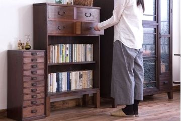 レトロ家具　昭和レトロ 薄型4杯引き出し付き本棚