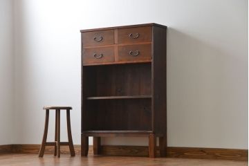 レトロ家具　昭和レトロ 薄型4杯引き出し付き本棚