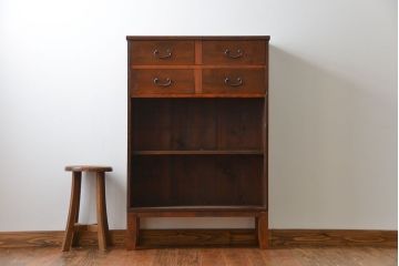 レトロ家具　昭和レトロ 薄型4杯引き出し付き本棚