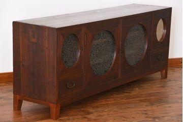 アンティーク家具　アンティーク 大正ロマン 丸窓の脚付きローボード(テレビボード)