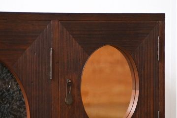 アンティーク家具　アンティーク 大正ロマン 丸窓の脚付きローボード(テレビボード)