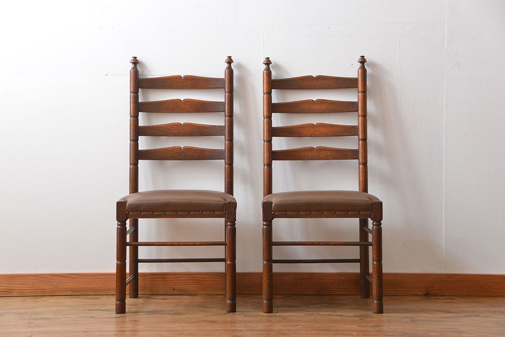 レトロ家具　昭和レトロ　1970年頃ナラ材のダイニングチェア2脚セット(椅子)