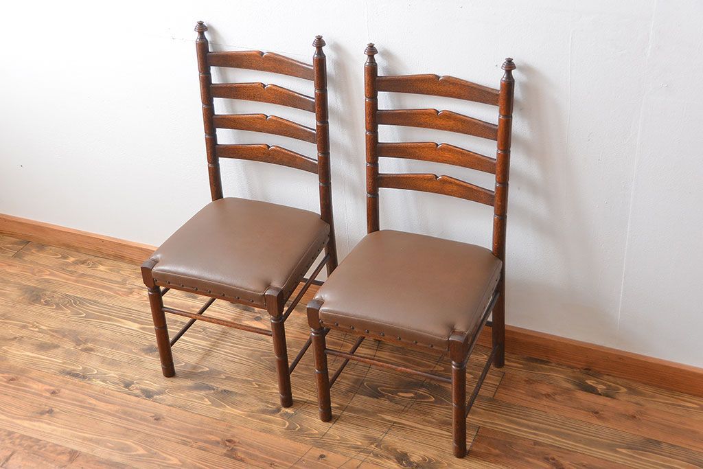 レトロ家具　昭和レトロ　1970年頃ナラ材のダイニングチェア2脚セット(椅子)