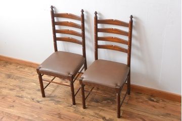 レトロ家具　昭和レトロ　1970年頃ナラ材のダイニングチェア2脚セット(椅子)