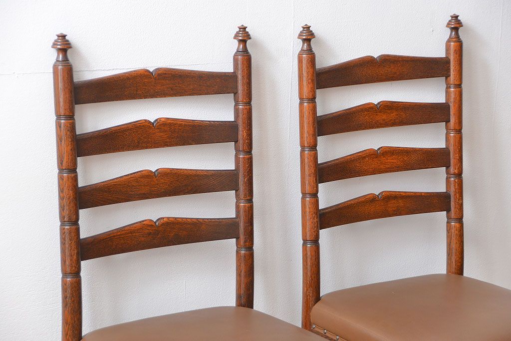 レトロ家具　昭和レトロ　1970年頃ナラ材のダイニングチェア2脚セット(椅子)