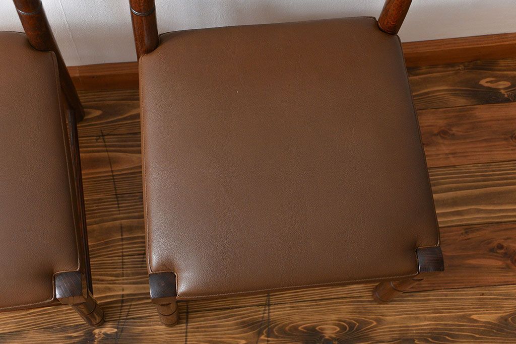 レトロ家具　昭和レトロ　1970年頃ナラ材のダイニングチェア2脚セット(椅子)