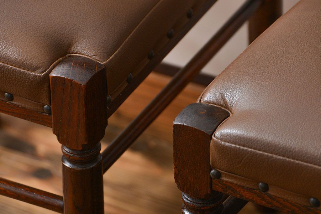 レトロ家具　昭和レトロ　1970年頃ナラ材のダイニングチェア2脚セット(椅子)