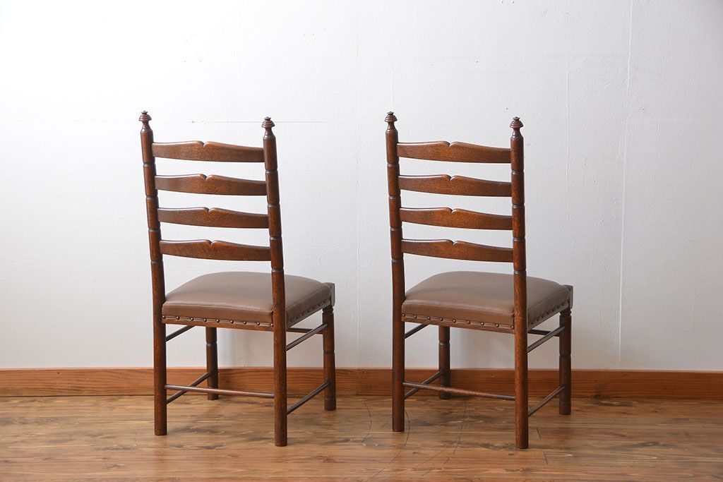レトロ家具　昭和レトロ　1970年頃ナラ材のダイニングチェア2脚セット(椅子)