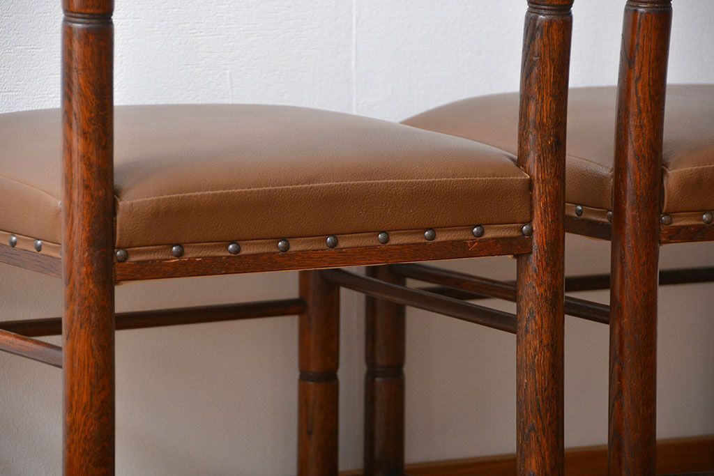 レトロ家具　昭和レトロ　1970年頃ナラ材のダイニングチェア2脚セット(椅子)