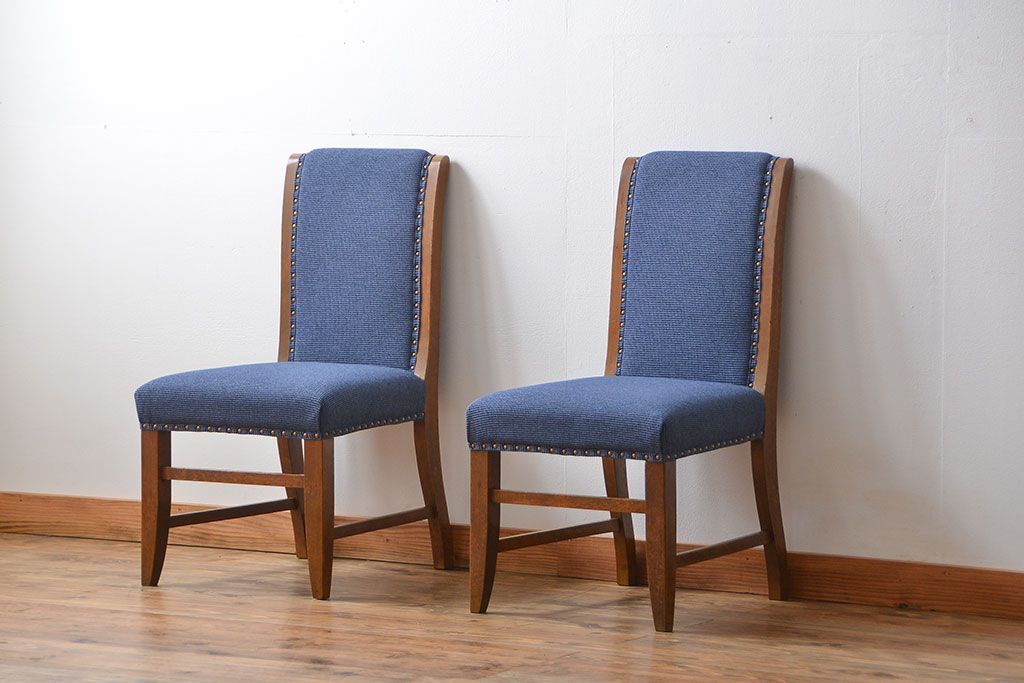 アンティーク家具　古い木のアンティークなダイニングチェア2脚セット