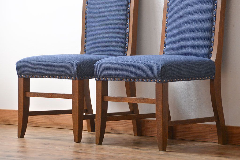 アンティーク家具　古い木のアンティークなダイニングチェア2脚セット