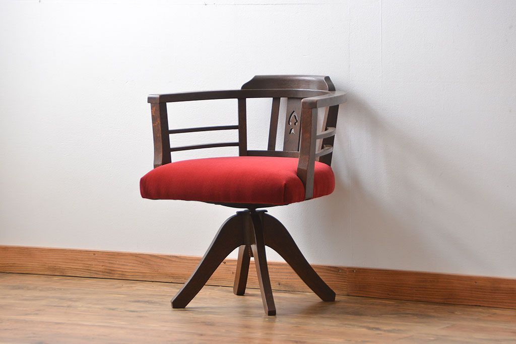 アンティーク家具　大正ロマン　ナラ材!アンティークアームチェア(回転イス)