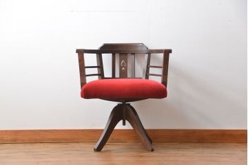 アンティーク家具　大正ロマン　ナラ材!アンティークアームチェア(回転イス)