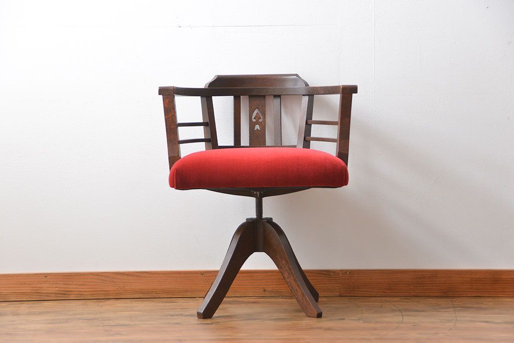 アンティーク家具　大正ロマン　ナラ材!アンティークアームチェア(回転イス)