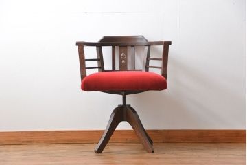 アンティーク家具　大正ロマン　ナラ材!アンティークアームチェア(回転イス)