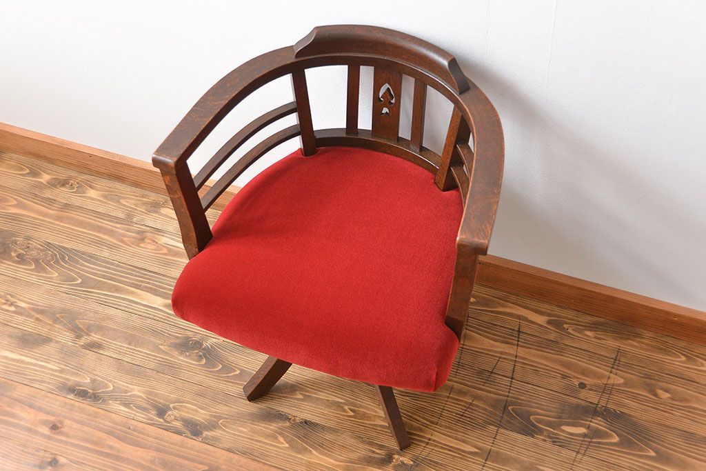 アンティーク家具　大正ロマン　ナラ材!アンティークアームチェア(回転イス)