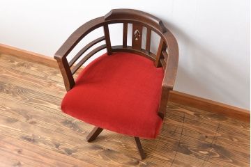 アンティーク家具　大正ロマン　ナラ材!アンティークアームチェア(回転イス)