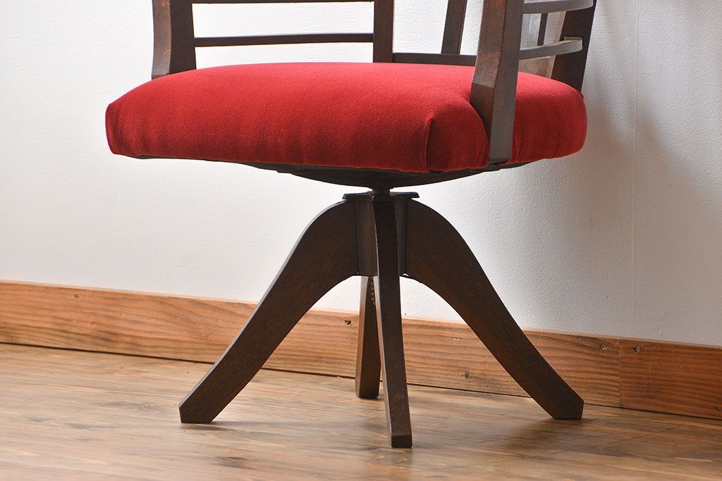 アンティーク家具　大正ロマン　ナラ材!アンティークアームチェア(回転イス)